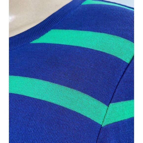 Rare Vintage YVES SAINT LAURENT Blue Green Striped 'YSL' Logo Sweatshirt… - Picture 8 of 12